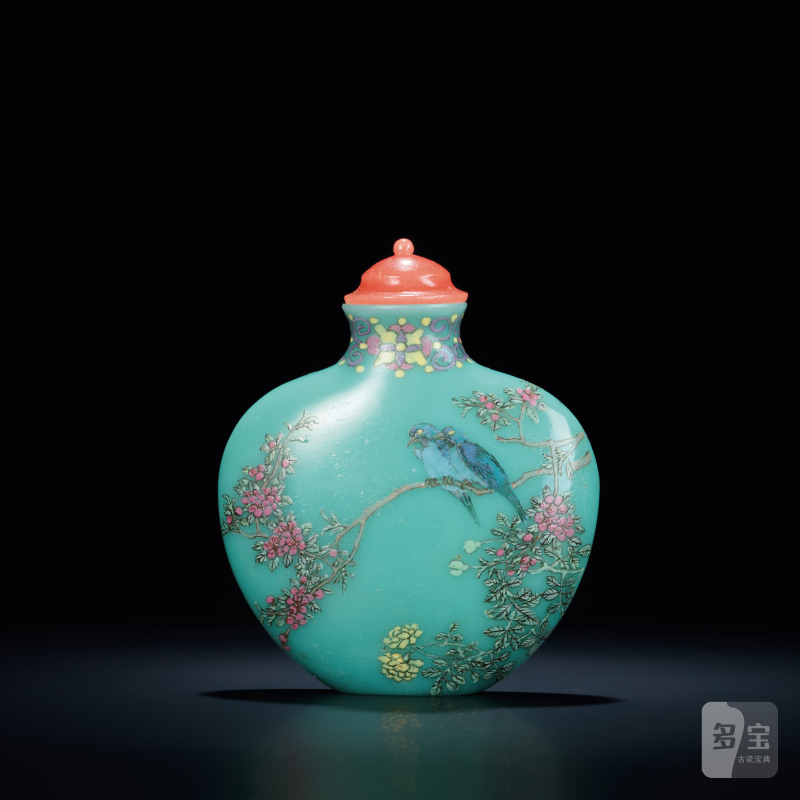 清 料胎画珐琅双鸭图鼻烟壶 - 图2